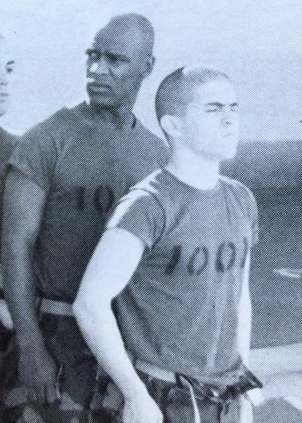 Eric Sanchez as a Marine recruit standing at attention